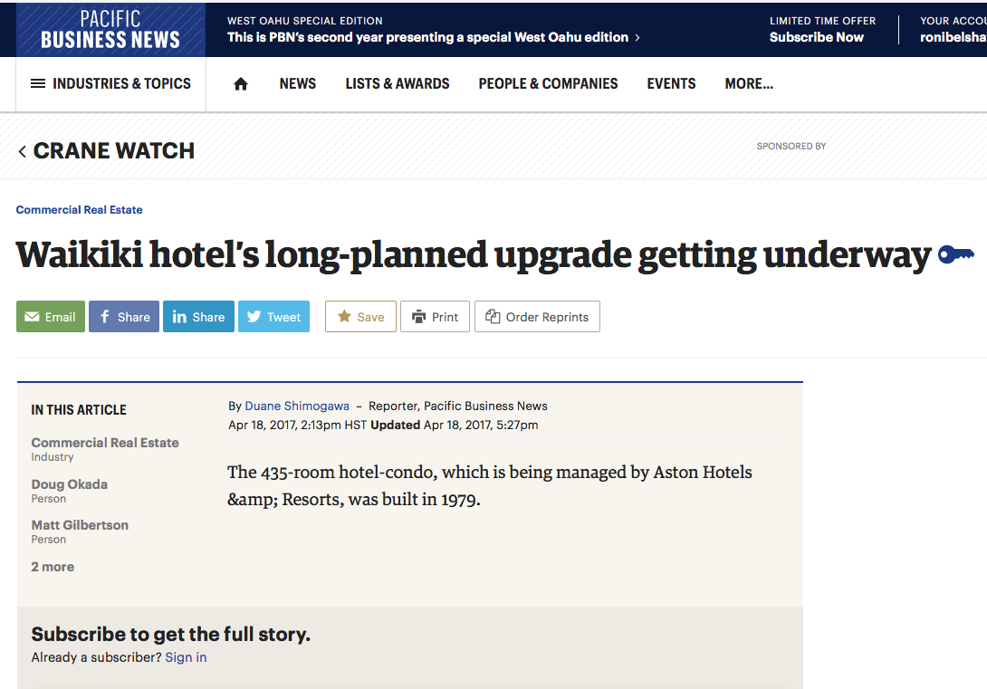 Pacific Business News posted about the multimillion-dollar renovation